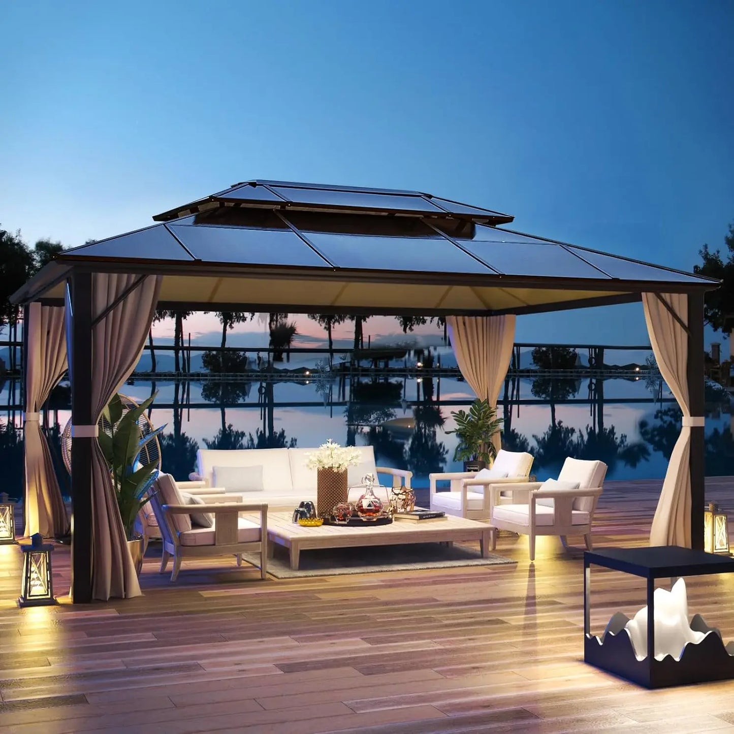 12x16 Hardtop Gazebo With Polycarbonate Roof Plus CurtainsXL