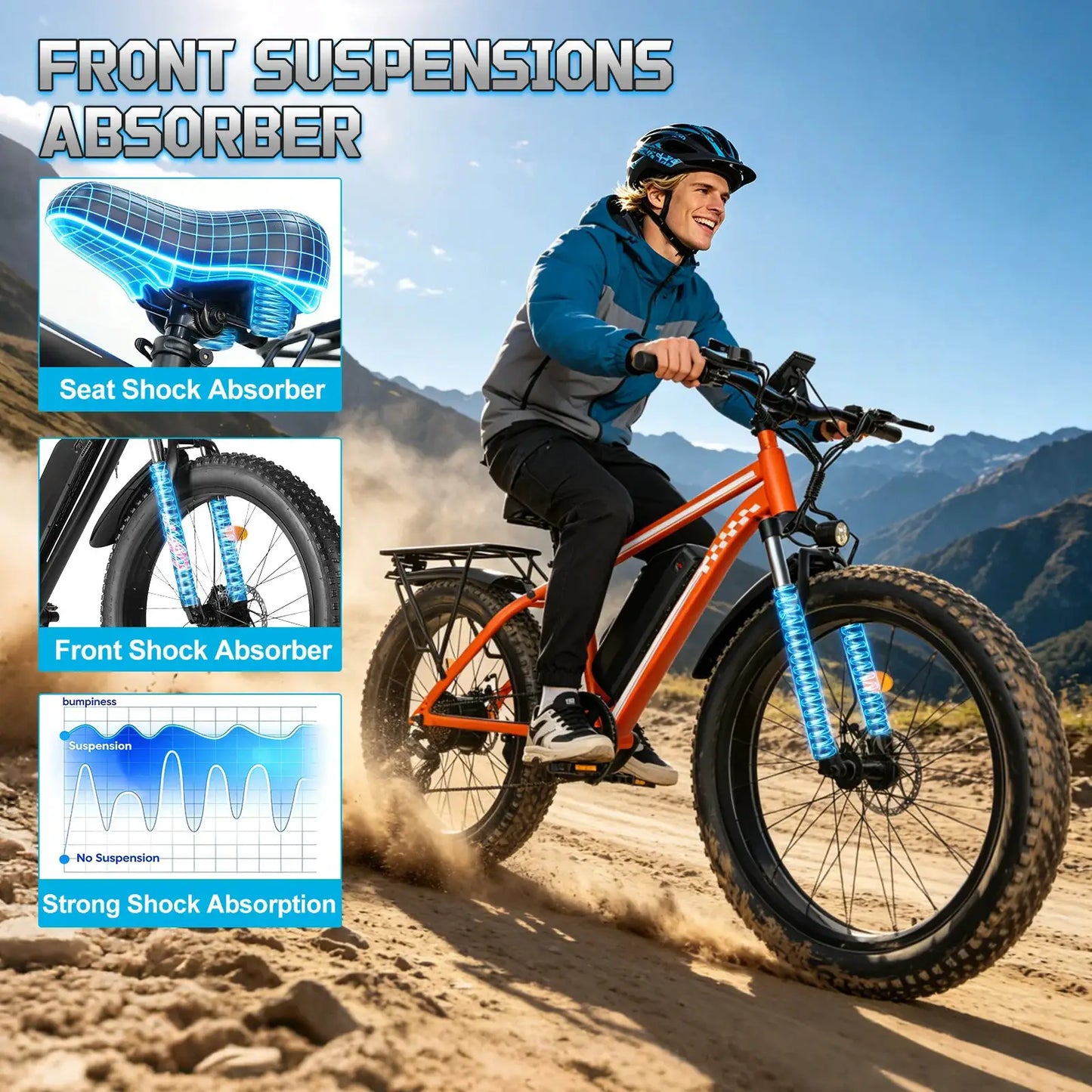 Peak 1500W Electric Bicycle 48V 15Ah Battery 32mph E-Bike 26 Inch Off-Road Tires Mountain Ebike Snowmobile Bike by Beastly Survival Outlet