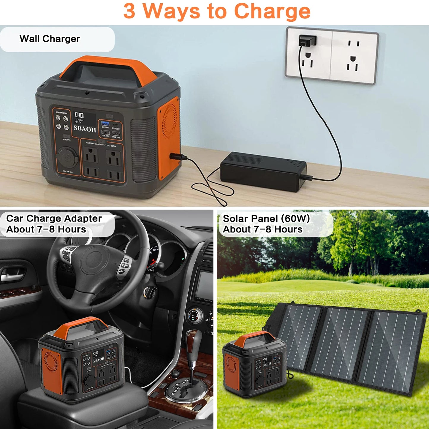Portable Power Station 300W 296Wh Solar Generator with Quick Charge