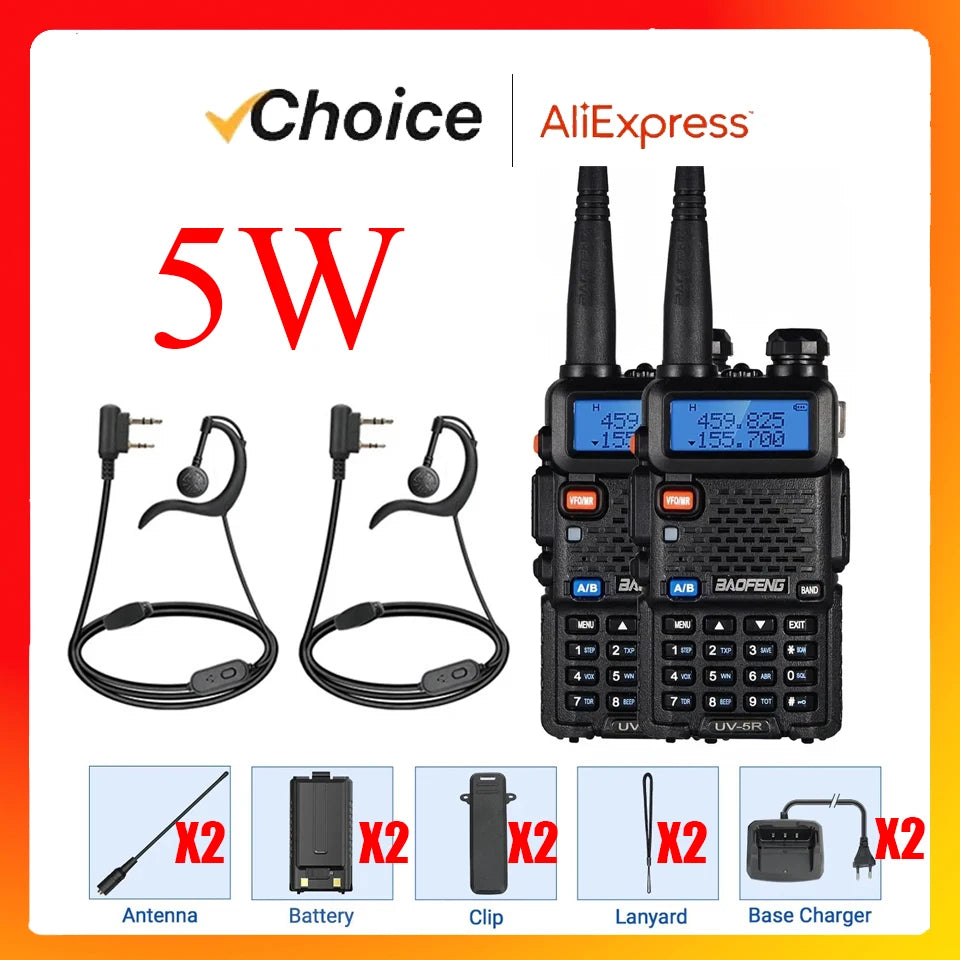 Baofeng UV 5R Dual Band 5W Walkie Talkie 2 Pack Long Range