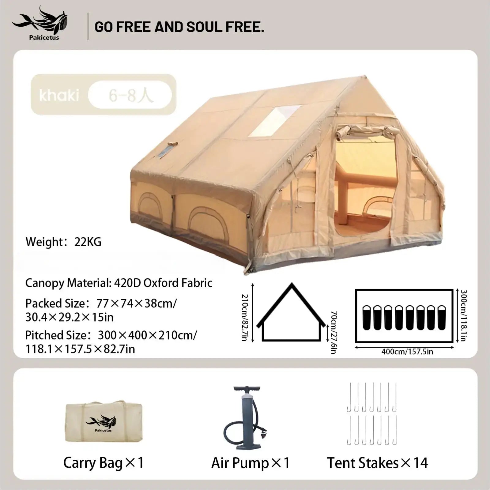 Pakicetus Quick Setup Inflatable Camping Tent, Waterproof Family Tent for 4-8 Persons, Portable Air Tent with Carry Bag by Beastly Survival Outlet