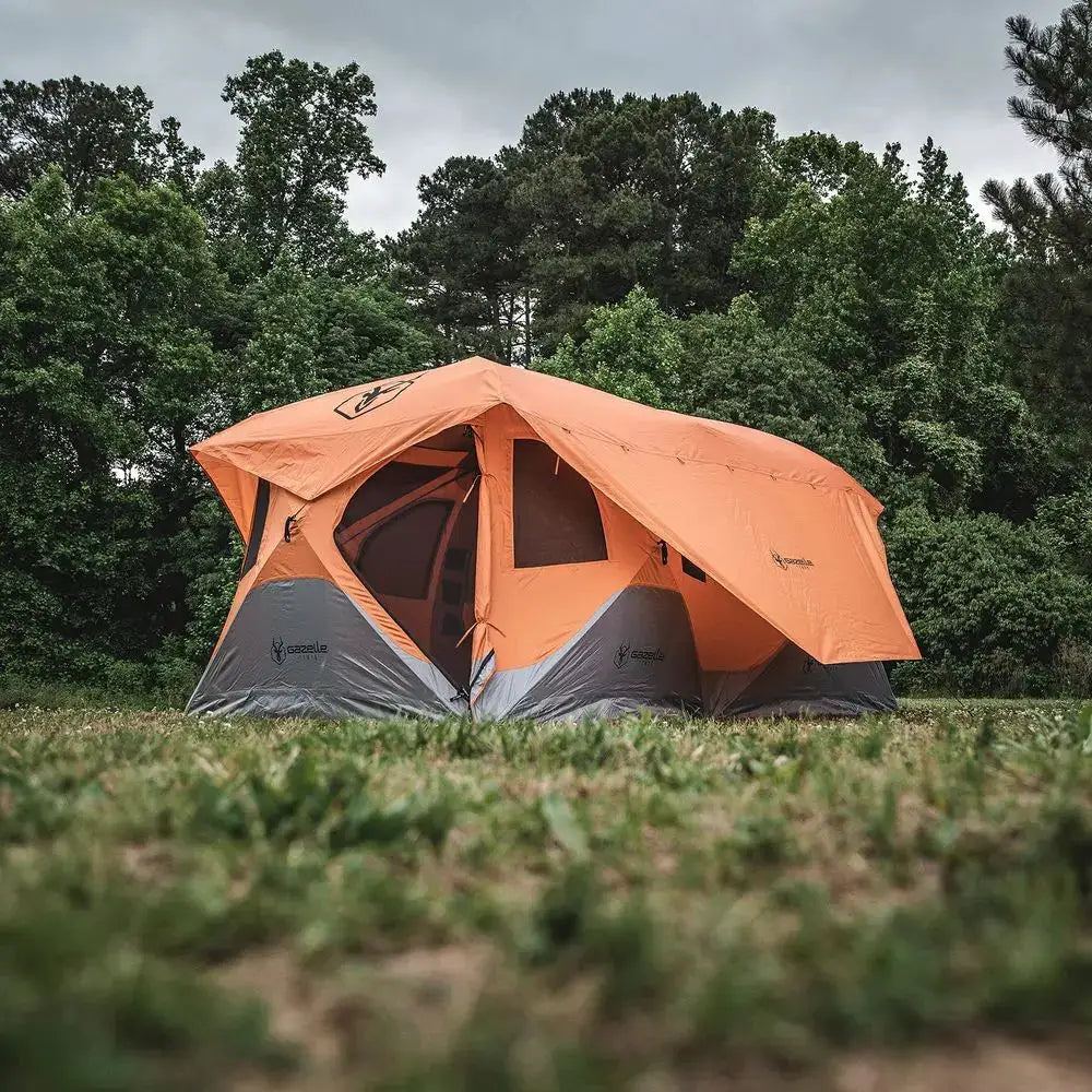T8 Hub Tent, Easy 90 Second SetUp, Waterproof, UV Resistant, Removable Floor, Ample Storage Options, 8Person, Sunset Orange, 78 by Beastly Survival Outlet