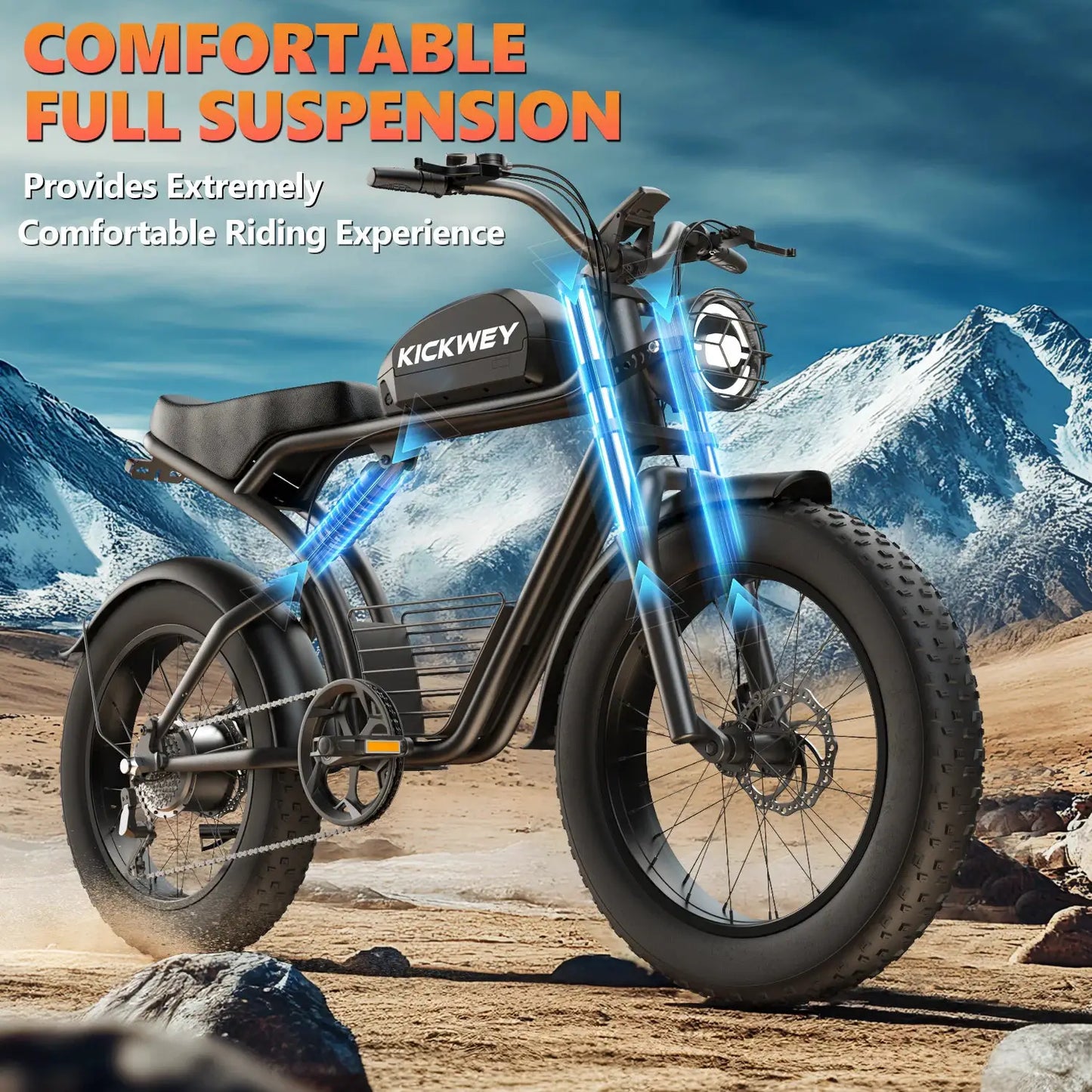 KICKWEY K7 Electric Bike, Off-Road Electric bicycle, Full Suspension E-Bike, 20" Fat Tire All-Terrain Electric Dirt bike, Ebike by Beastly Survival Outlet