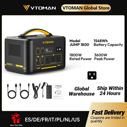VTOMAN JUMP 2200 / JUMP 1800 Portable Power Station 828/1548Wh LiFeP04 Battery Solar Generator Solar for Home Outdoor Camping by Beastly Survival Outlet
