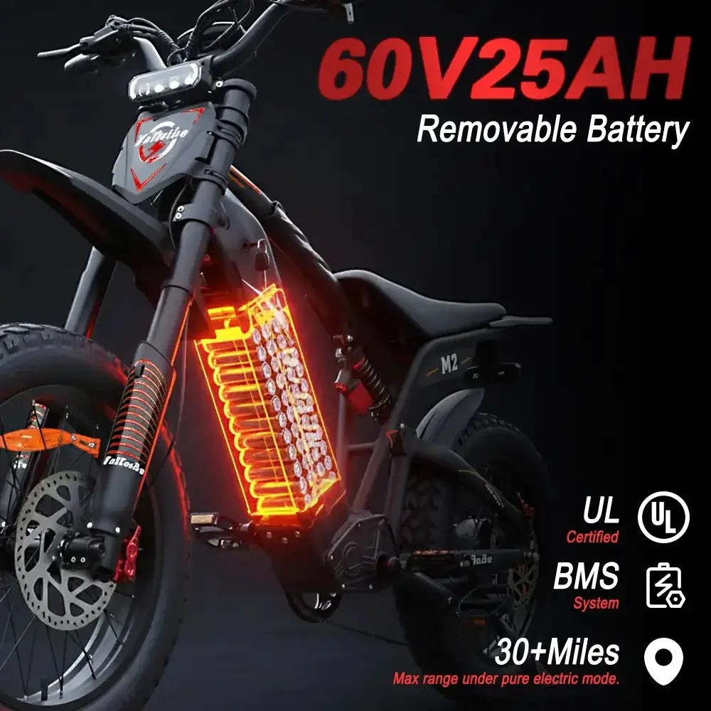 BAOLUJIE Moto Electric Bicycle Peak 1500/3000/5000W 48V/52V/60V Battery 35-45MPH Electric Bike E-Bike Adult Electric Motorcycle by Beastly Survival Outlet