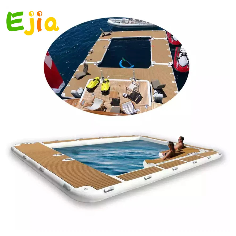 Inflatable Floating Pool Dock For Yacht 13x10ft With Net
