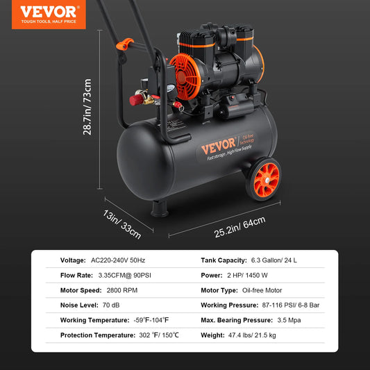 VEVOR Silent Air Compressor 900W 1450W 1800W Quiet Pump