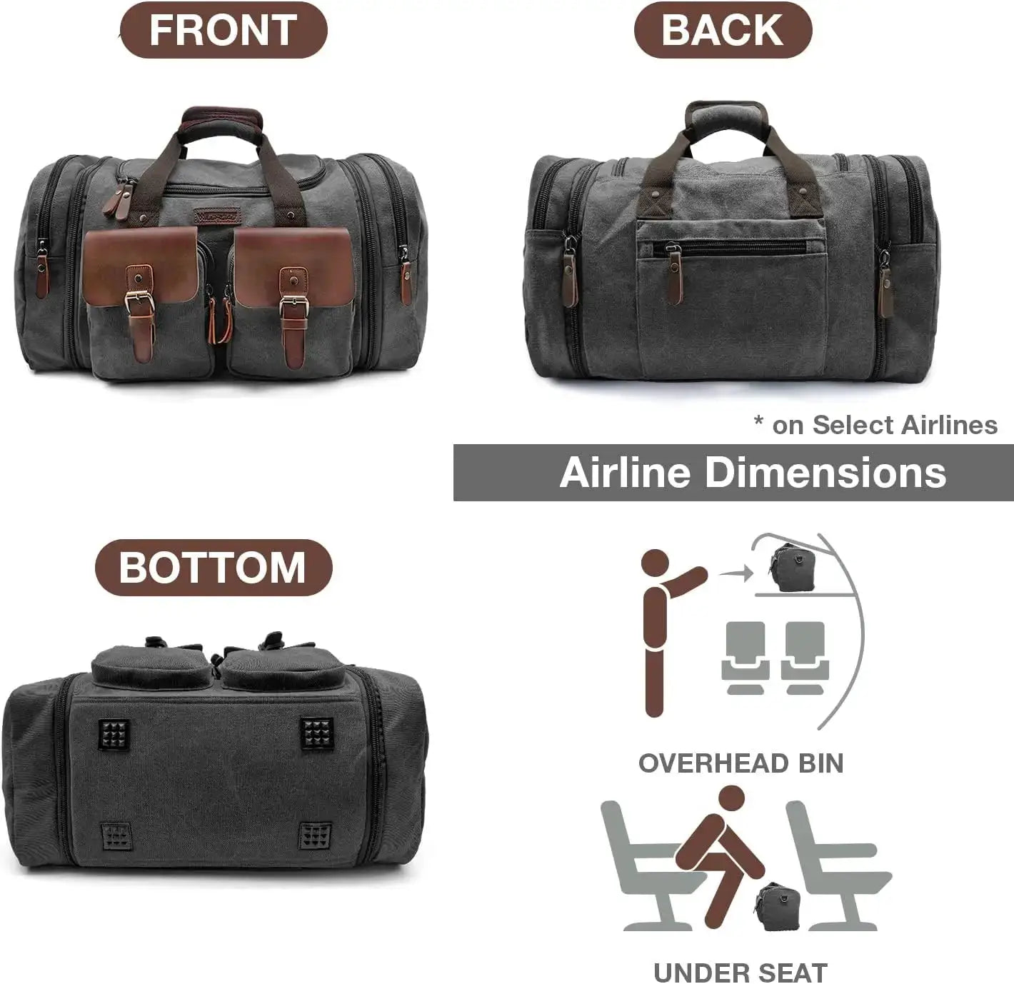 Expandable 60L Canvas Leather DuffleBag Waterproof Weekender by Beastly Survival Outlet