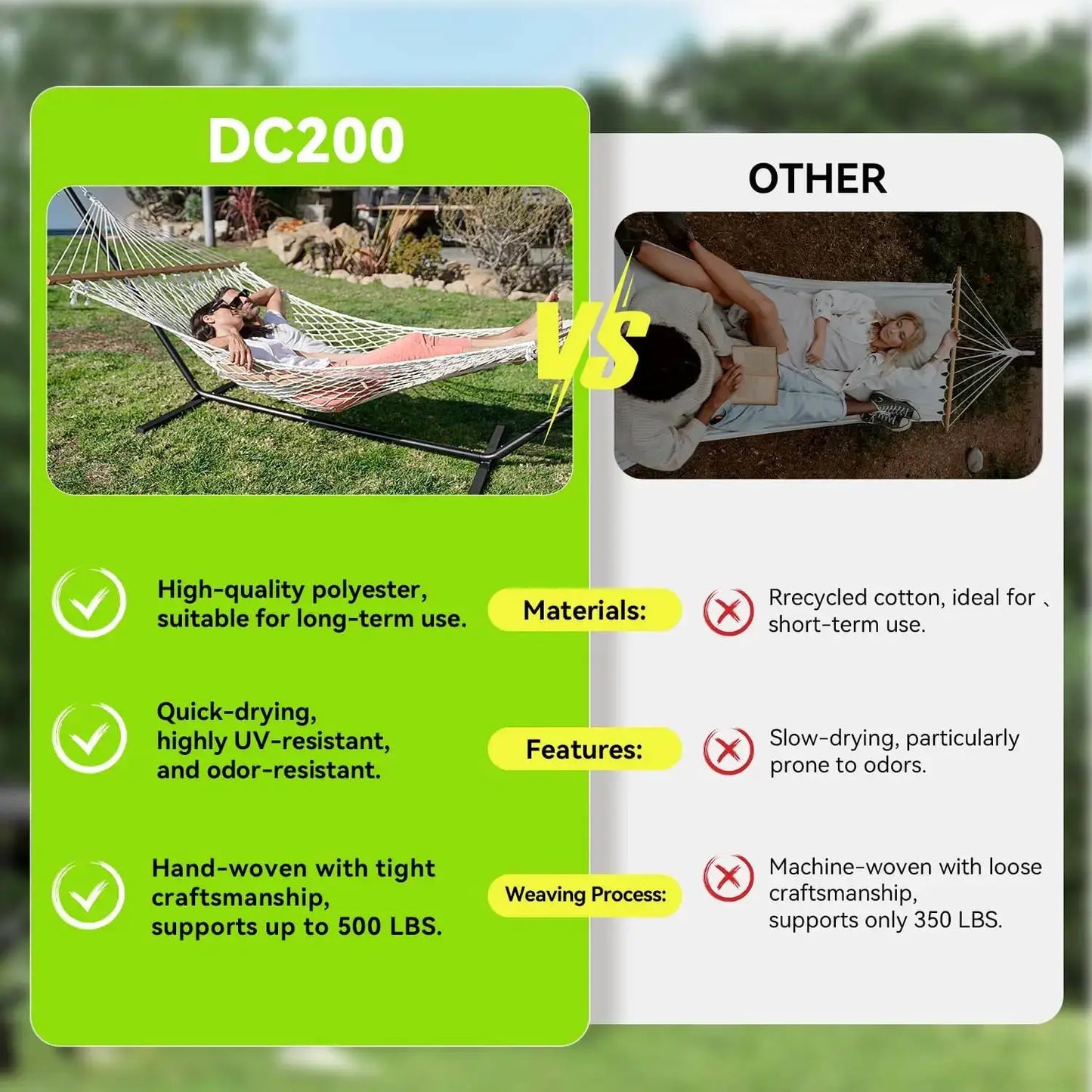 Double Hammock For Two Handwoven Rope Spreader Bar Patio Use by Beastly Survival Outlet