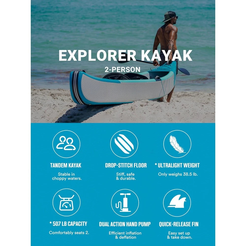 Inflatable Tandem Kayak for Two with Paddles and Accessories 12.5ft