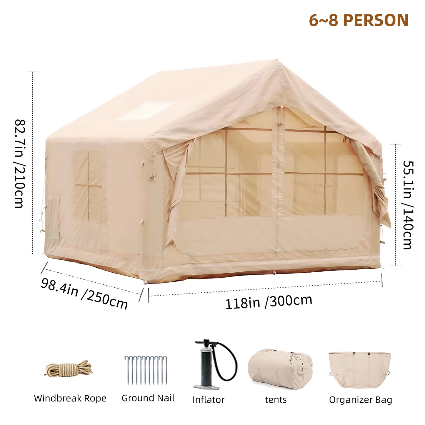Inflatable Camping Tent for 6-8 People Quick Setup 4 Seasons