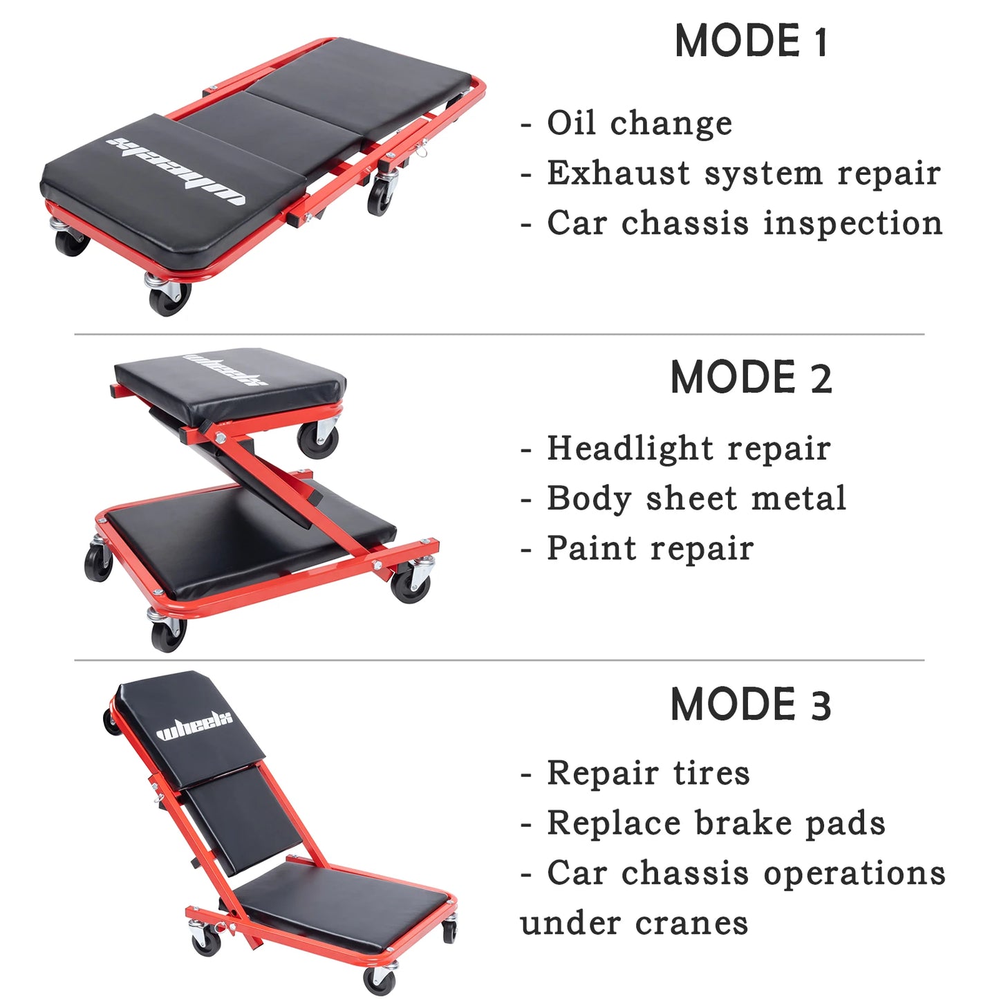 3 in 1 Rolling Mechanic Creeper Z Seat Foldable Garage Chair