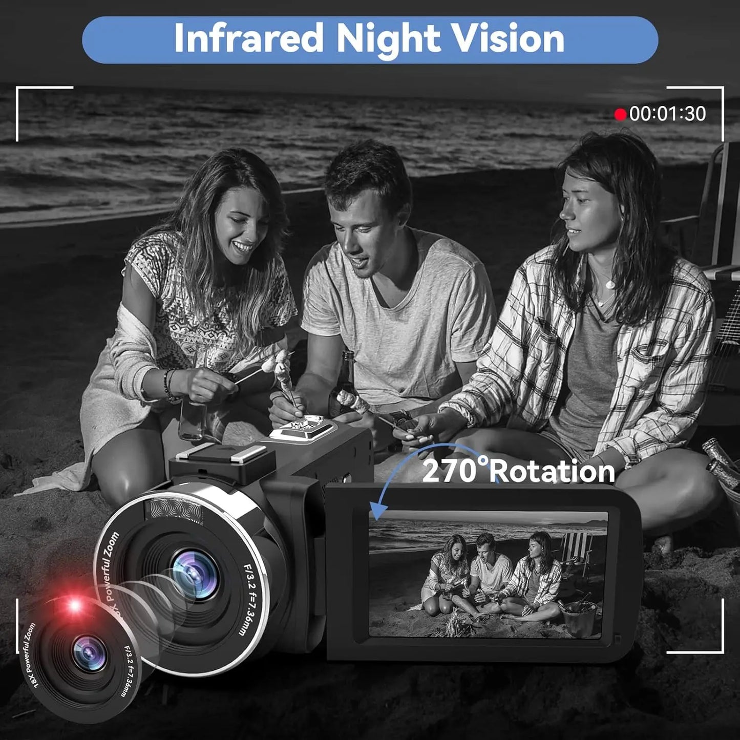 4K 48MP Vlogging Camera 18X Zooms And 270 Degree Touchscreen