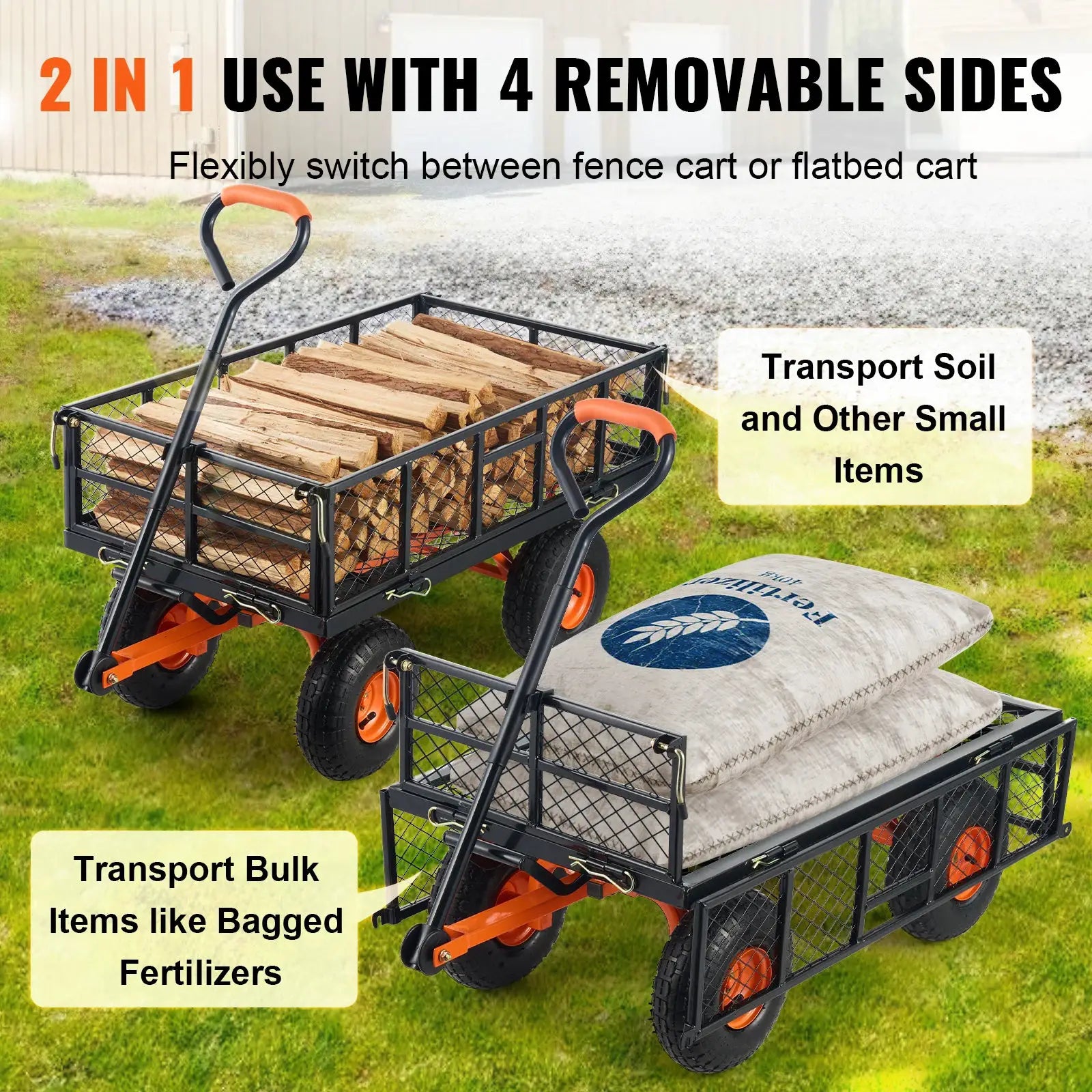 SucceBuy Garden Cart Sturdy Metal Utility Wagon with Simple Assembly Versatile Dump Cart Wheelbarrow with 400/880lbs Capacity by Beastly Survival Outlet