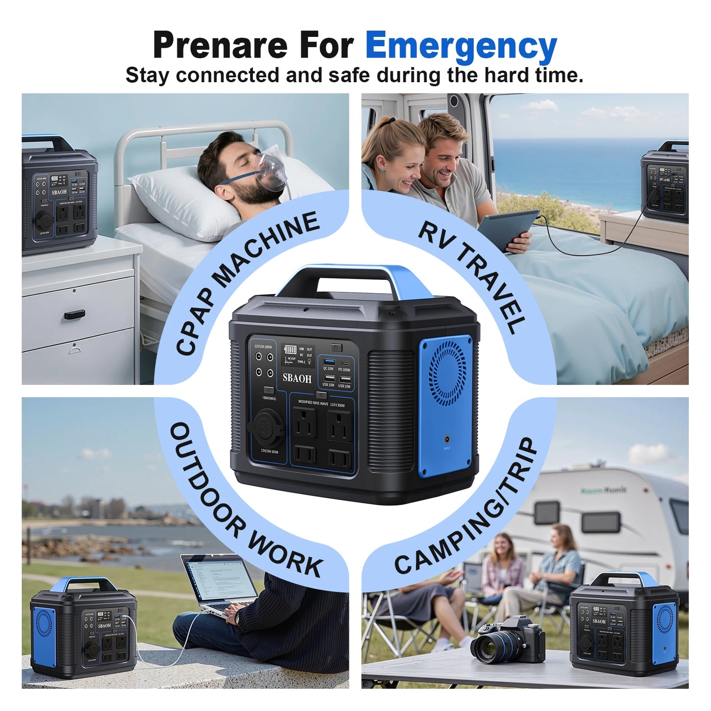 Portable Power Station 300W 296Wh 80000mAh Solar GeneratorAC