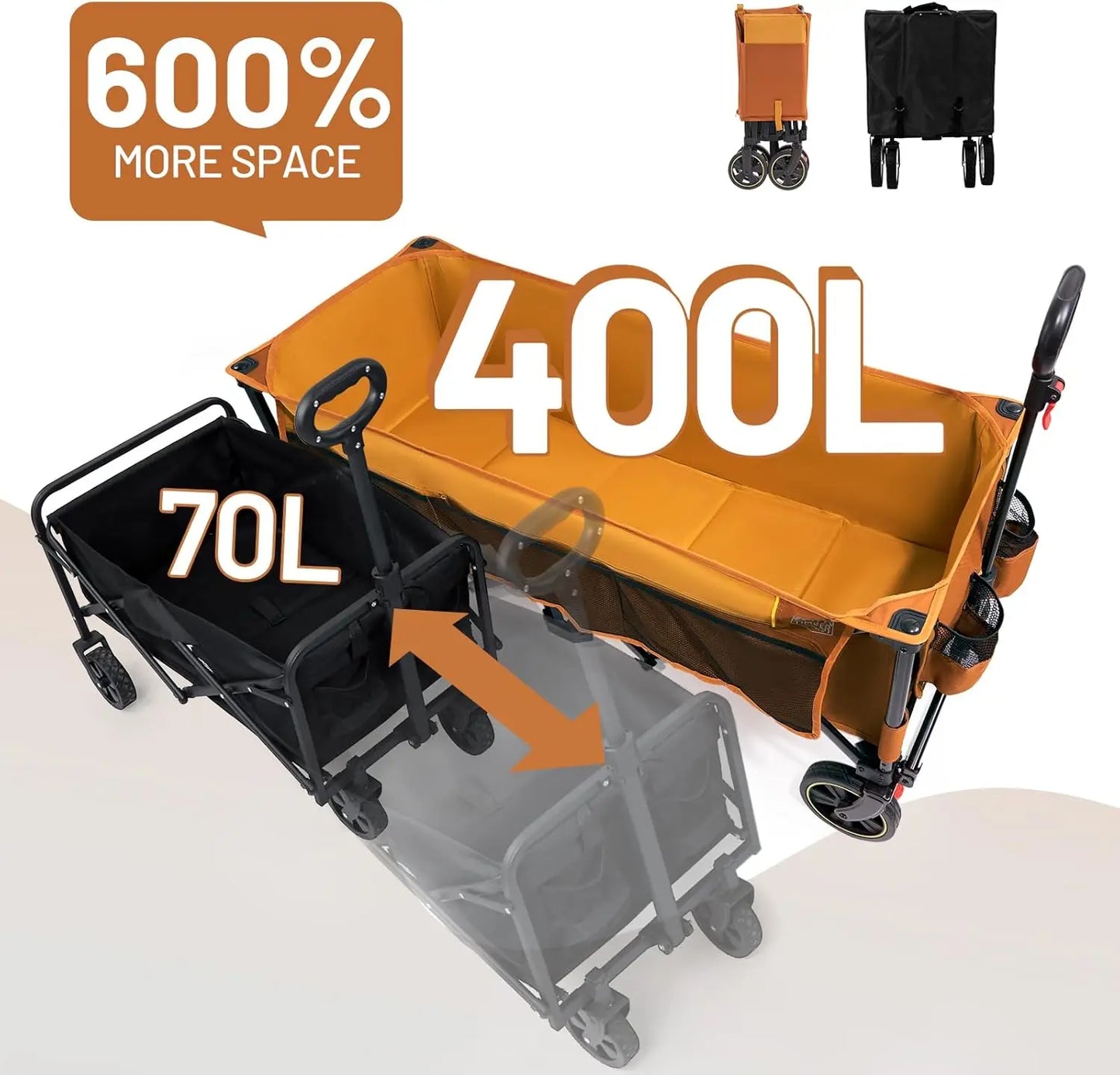 Extended Collapsible Wagon With Brakes And Cargo Net 350Lbs