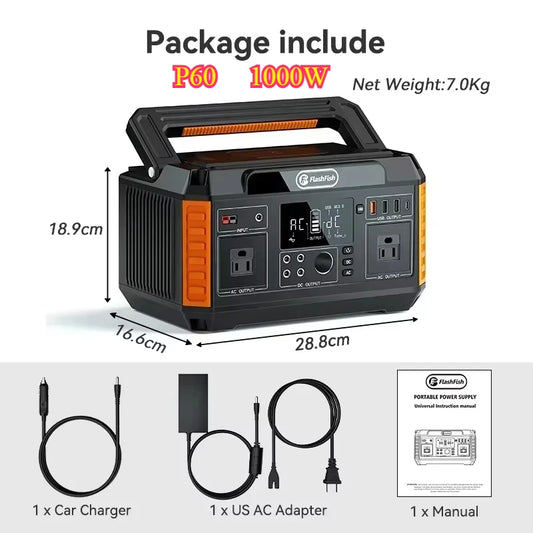 Portable Power Station 1000W Solar Generator For Camping USB