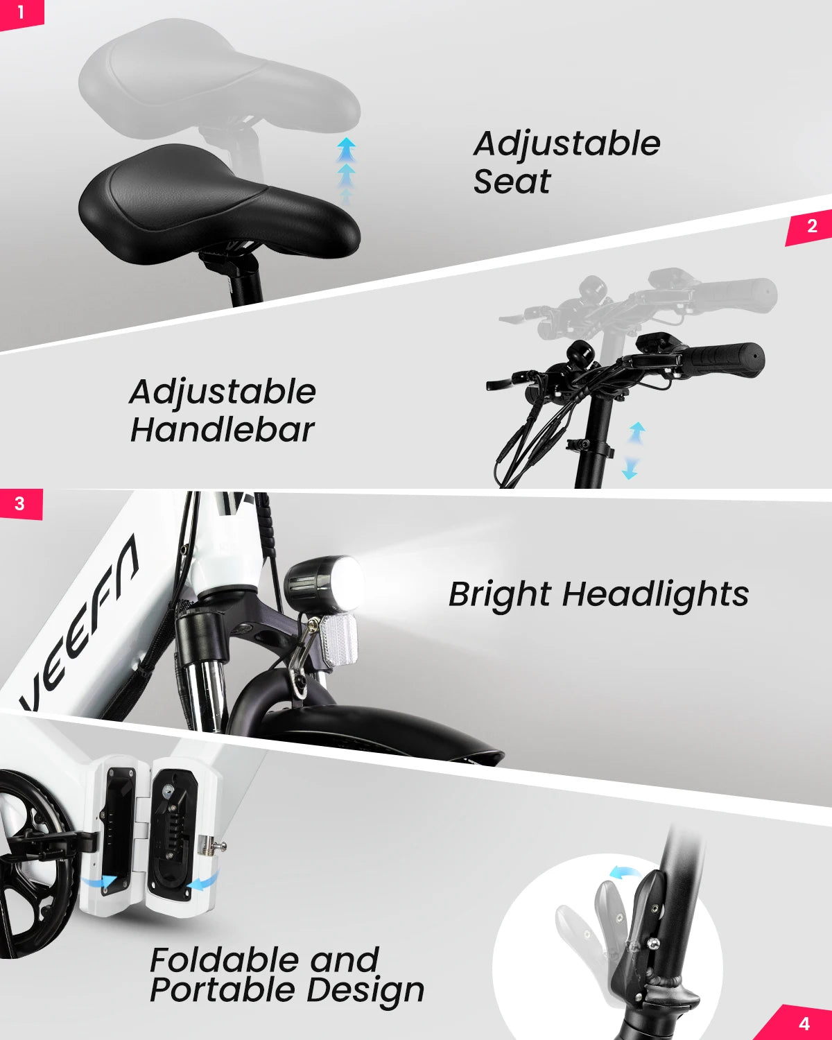 VEEFA F1 Folding Electric Bike 750W 60 Miles Range City Ride