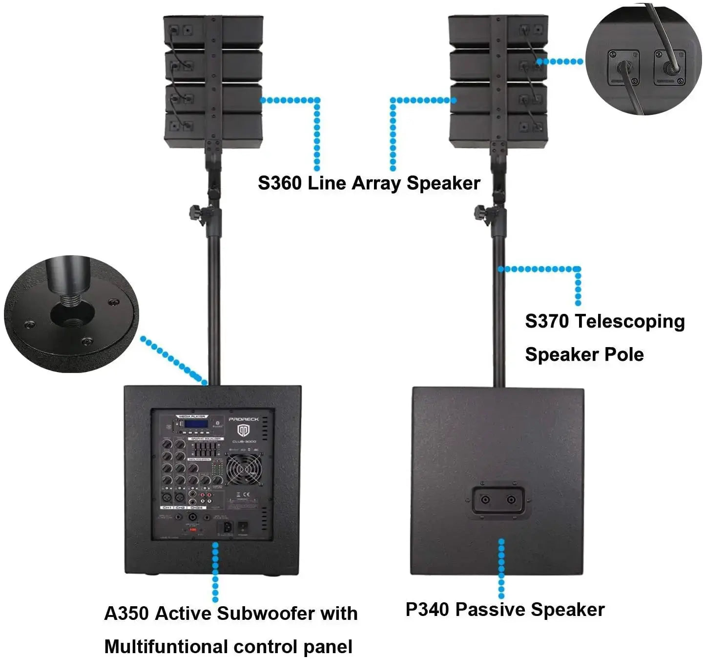 PRORECK Club 3000 12-Inch 4000w DJ Powered PA Speaker System Combo Set with Bluetooth USB Drive Read Function SD Card Remote by Beastly Survival Outlet