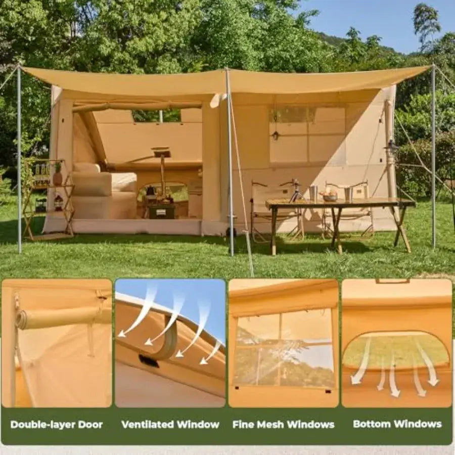 Inflatable Camping Tent, 8-10 Person Large Family Glamping Tent with Pump, Easy Setup Blow Up Tent with Stove Jack, Mesh Windows by Beastly Survival Outlet