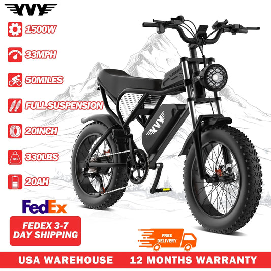 YVY 1500W Fat Tire Electric Mountain Bike for All Terrain HD