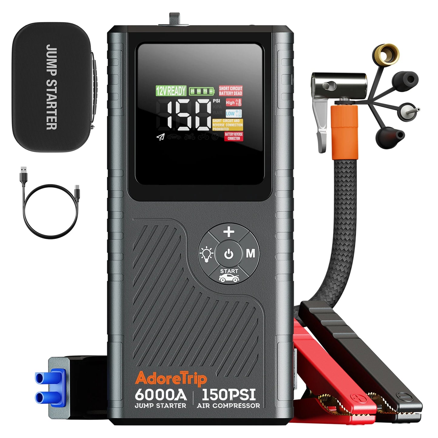AdoreTrip 6000A Car Jump Starter With Air Compressor 12V