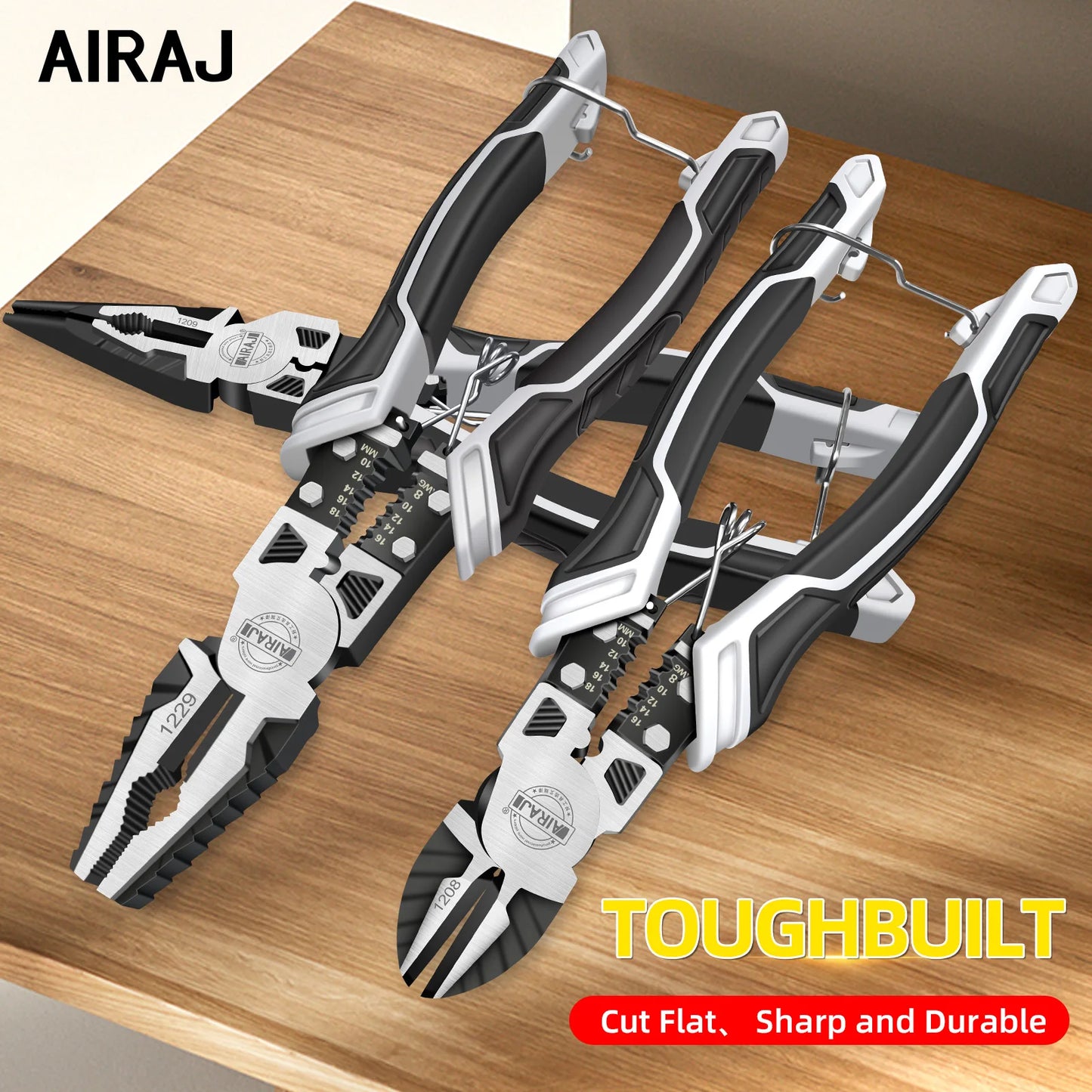 Airaj 8 Inch Multi Functional Pliers 9 Inch Pointed Nose Set