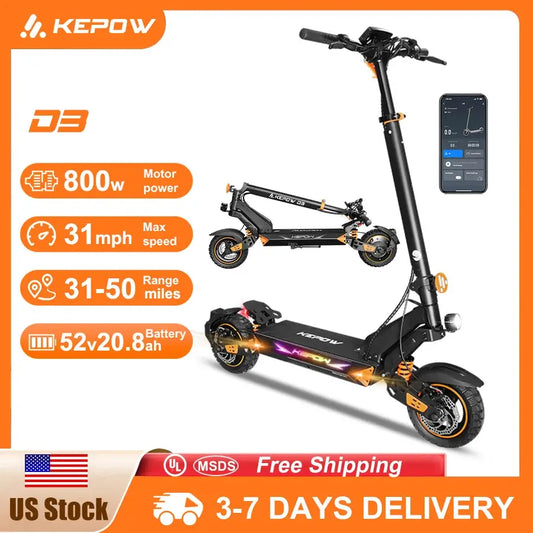 KEPOW D3MAX/D3 Adult Electric Scooter 46-55 Miles Long Range 800-2400W Single/Double Power 10” Tire Escooter Dual Suspension by Beastly Survival Outlet