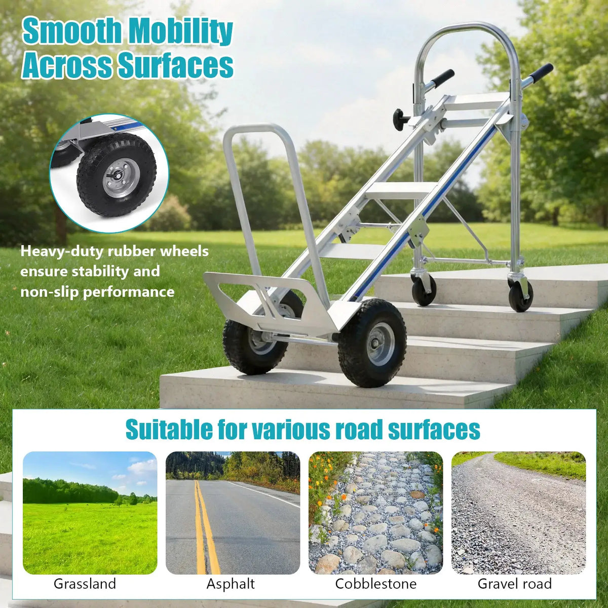 2 in 1 Industrial Convertible Aluminum Hand Truck Dolly Cart 1000 LBS Capacity Heavy Duty with Wheels for Transport & Moving by Beastly Survival Outlet