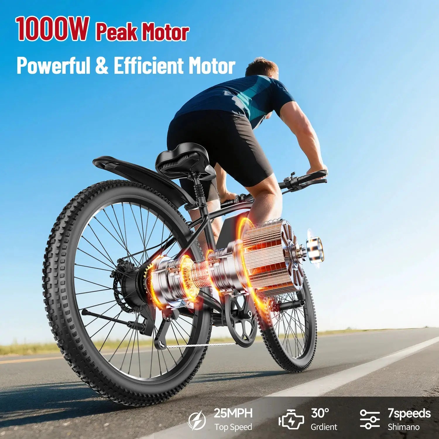 26 Inch Electric Bike for Adults 1000W Peak Motor 25MPH ProX by Beastly Survival Outlet