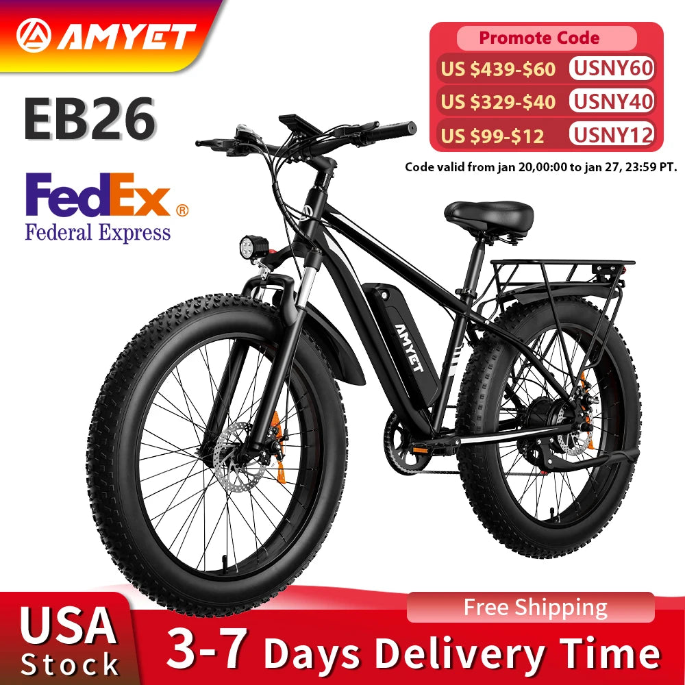 AMYET Electric Bike EB26 1500W 48V Fat Tire Mountain Bicycle