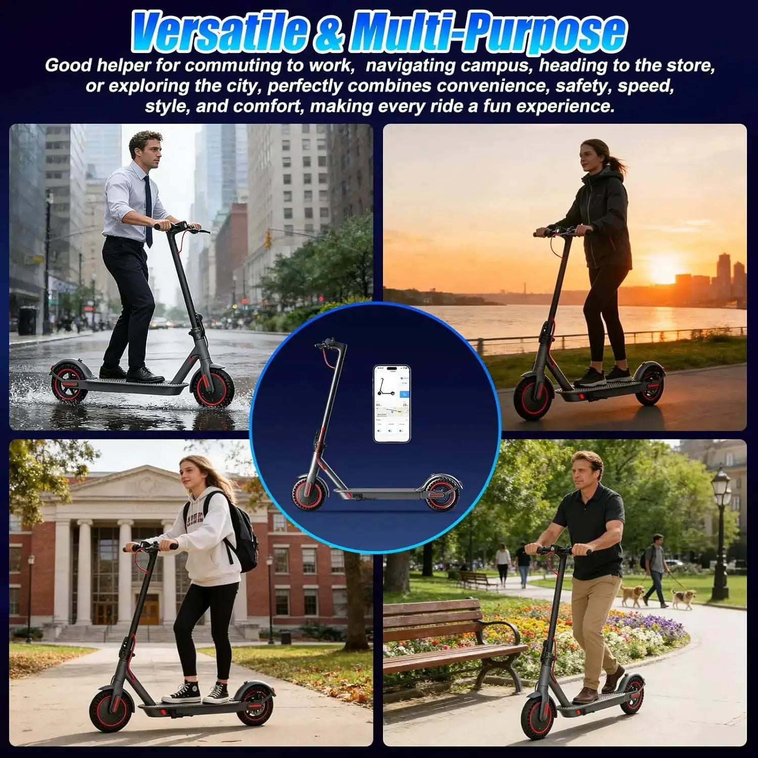 Electric Scooter with App for Adults 350W Motor 36V 7.8Ah Battery Up to 19 Miles Range Foldable E Scooter Solid Tire 8.5'' by Beastly Survival Outlet