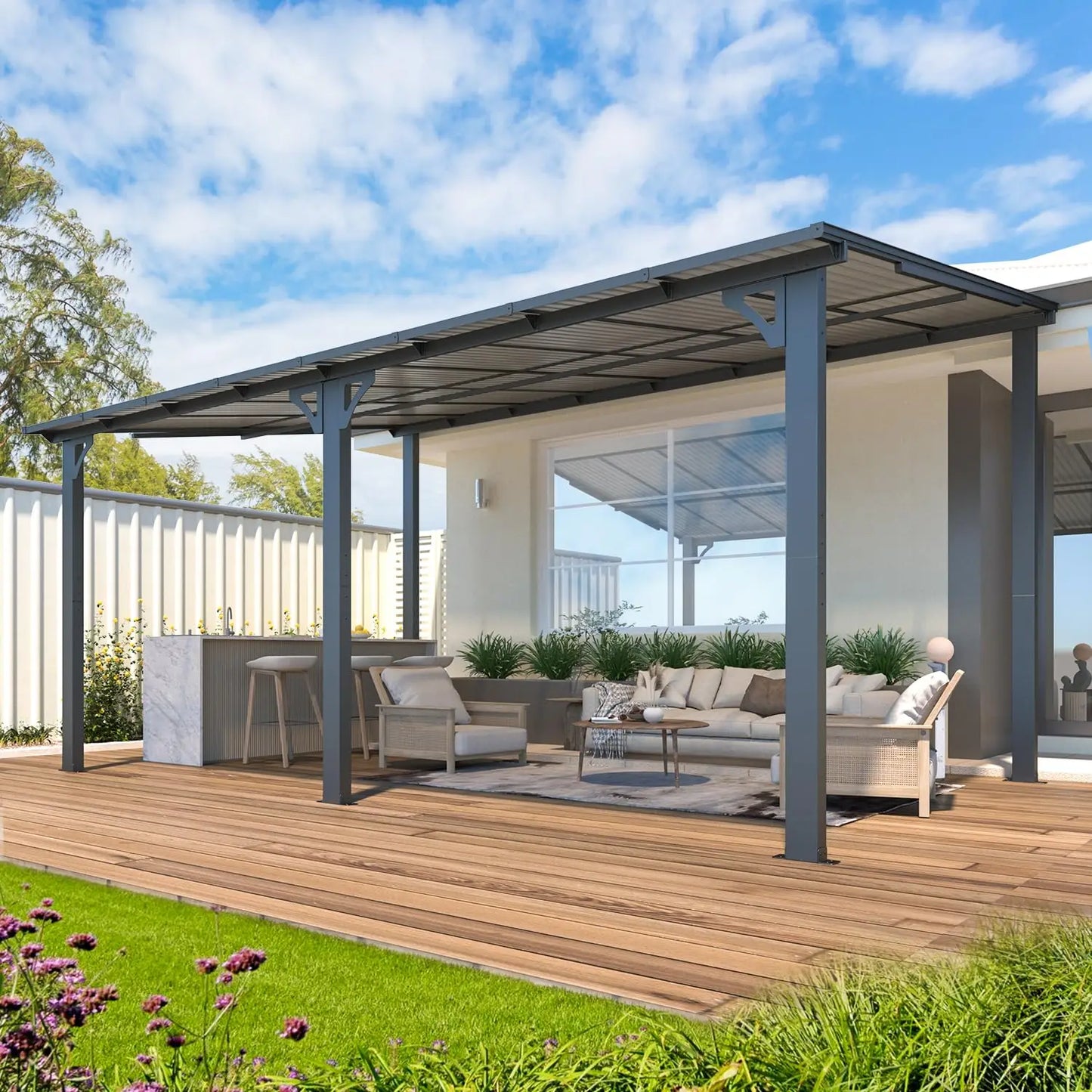 16x10 White Gazebo Pergola For Patio Lean To Shelter Outdoor
