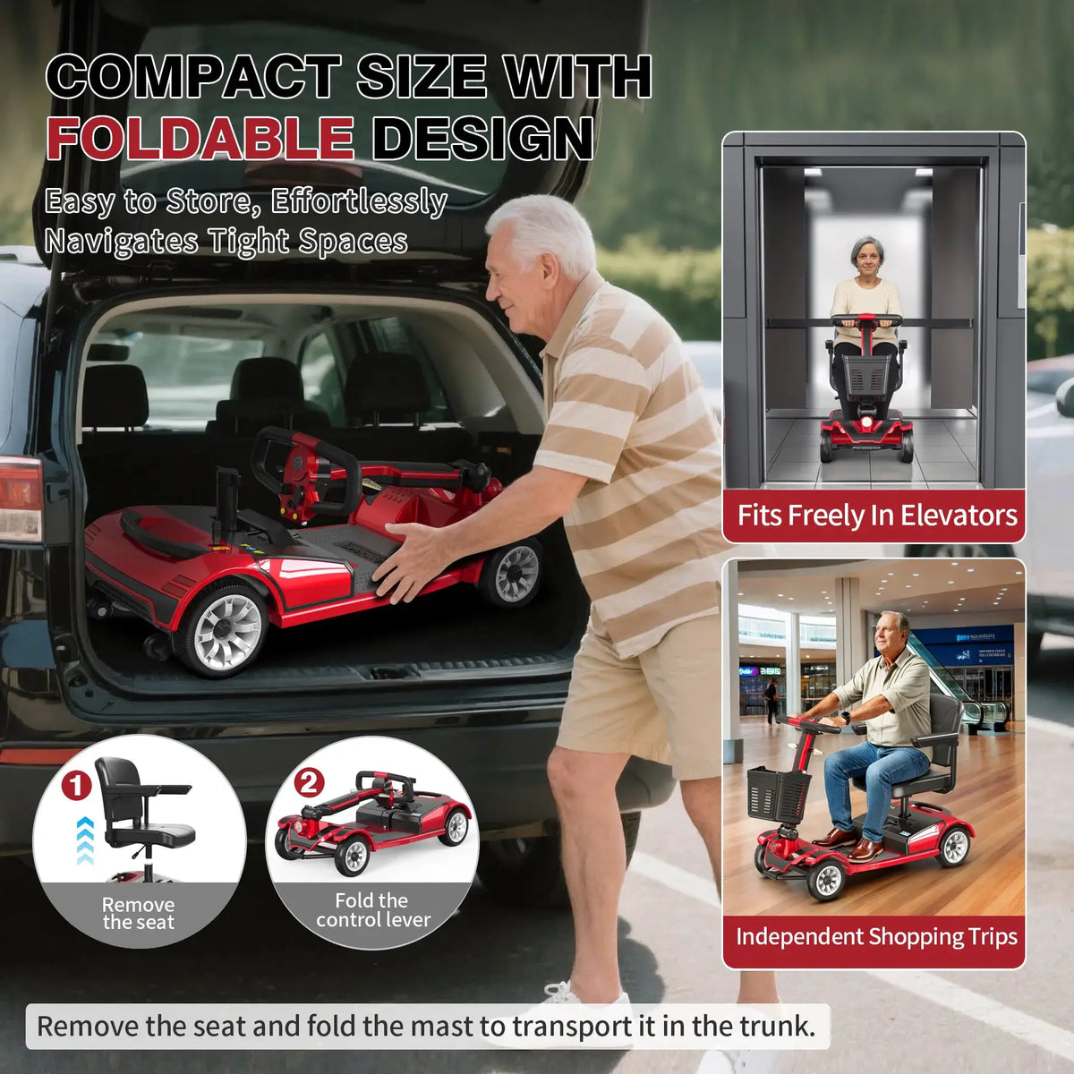 UNIFICARE Red Foldable 4 Wheel Mobility Scooter, 20AH Large Capacity Battery Adjustable Seat Electric Scooter For Senior Elderly by Beastly Survival Outlet UNIFICARE Red Foldable 4 Wheel Mobility Scooter, 20AH Large Capacity Battery Adjustable Seat Electric Scooter For Senior Elderly Beastly Survival Outlet