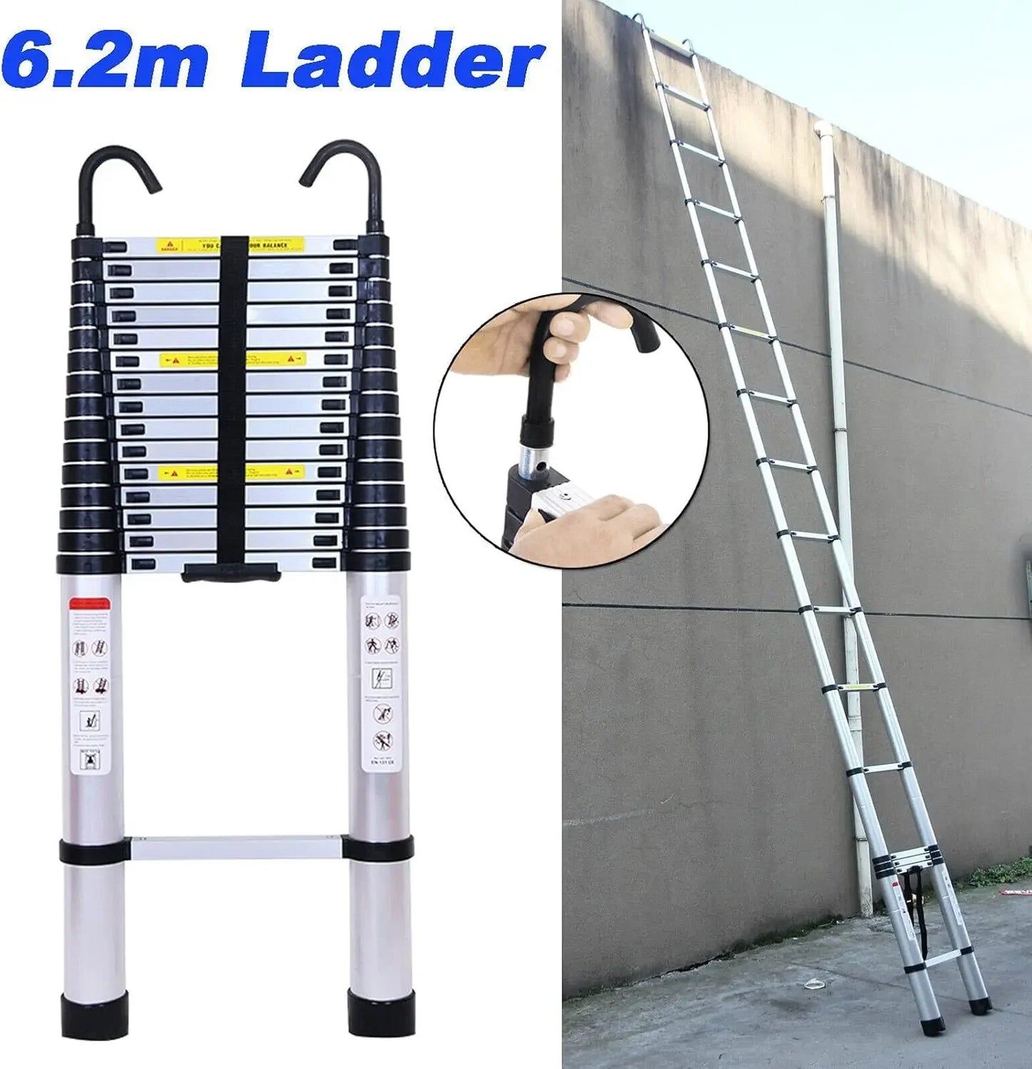 20ft Telescoping Aluminum Ladder With Hooks Collapsible Plus