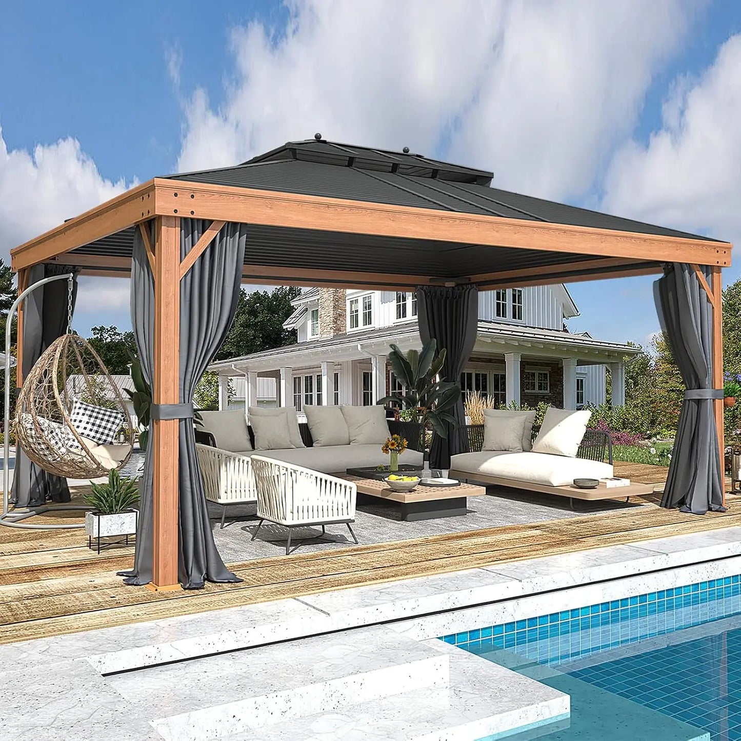 12x16 Hardtop Gazebo With Polycarbonate Roof Plus CurtainsXL