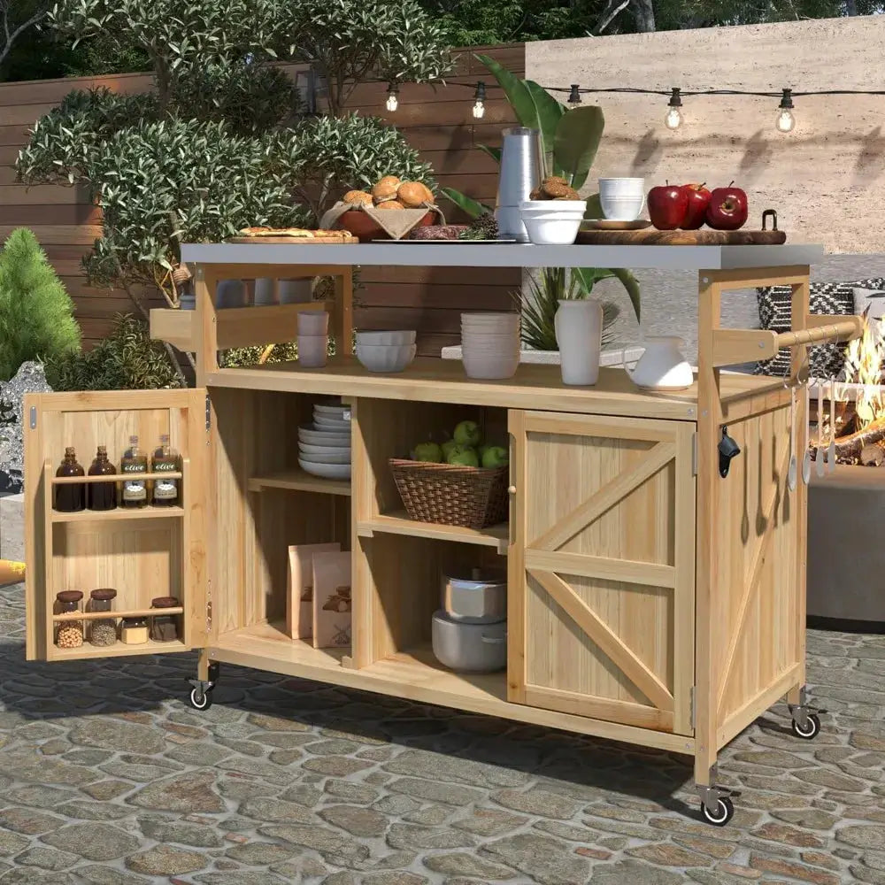 Grill Cart With Stainless Steel Table Of Outdoor BBQ Storage by Beastly Survival Outlet