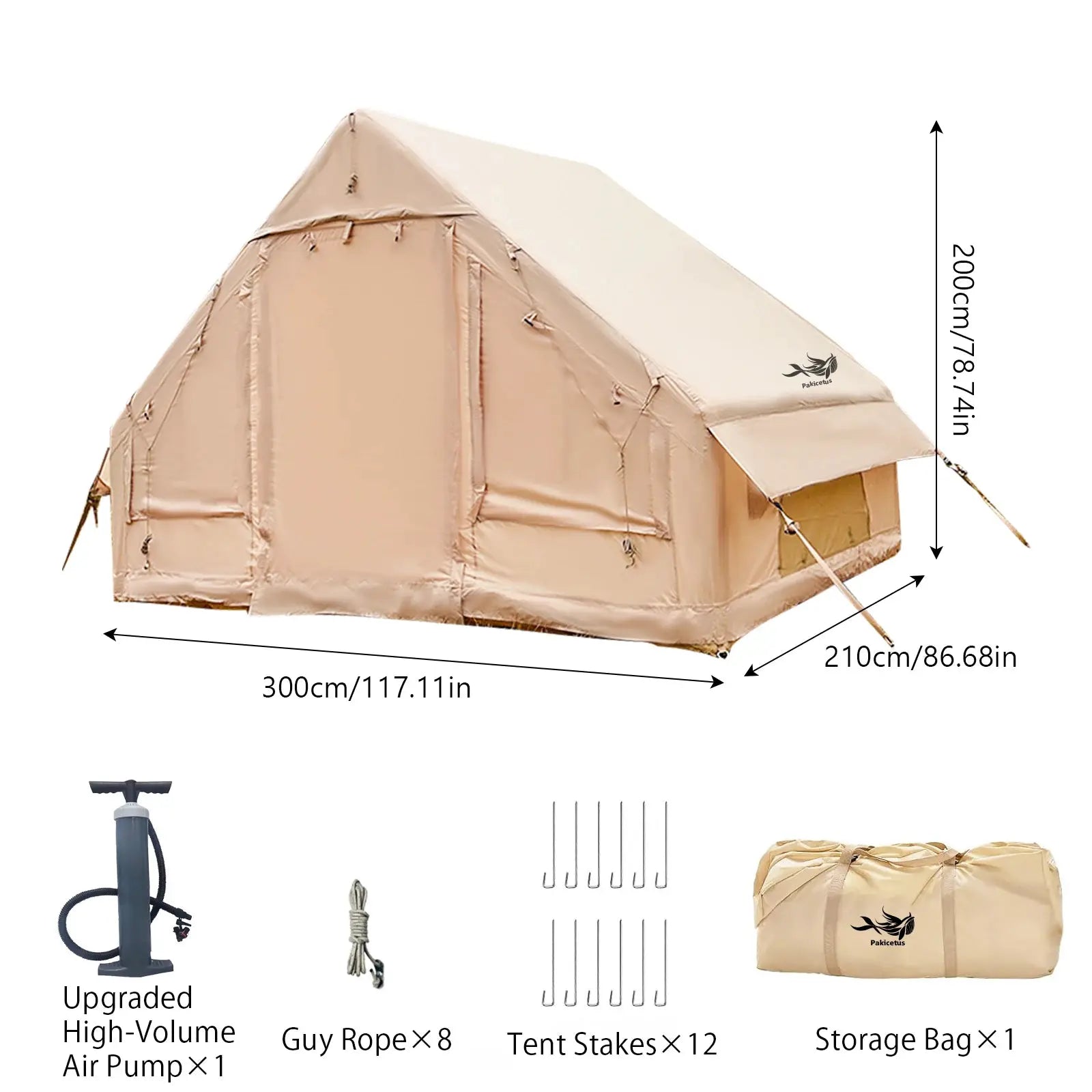 PAKICETUS Inflatable Tent With Skylight, Quick Setup Blow Up Tents With Pump, 4-6 PersonOutdoor Family Luxury Tent by Beastly Survival Outlet