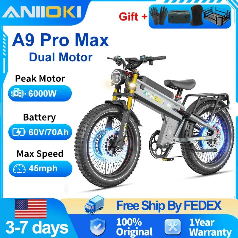 ANIIOKI ebike 6000W 60V Dual Motors electric bike aniioki a9 pro max electric bike adults 45mph aniioki ebike Suspension AirFork by Beastly Survival Outlet