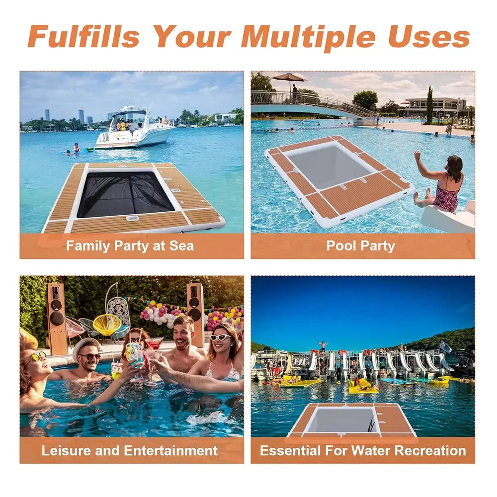 13FT Inflatable Pool Float Platform, Thick PVC Floating Dock with Non-Slip EVA Surface, Inflatable Floating Dock for Yacht/Boat by Beastly Survival Outlet