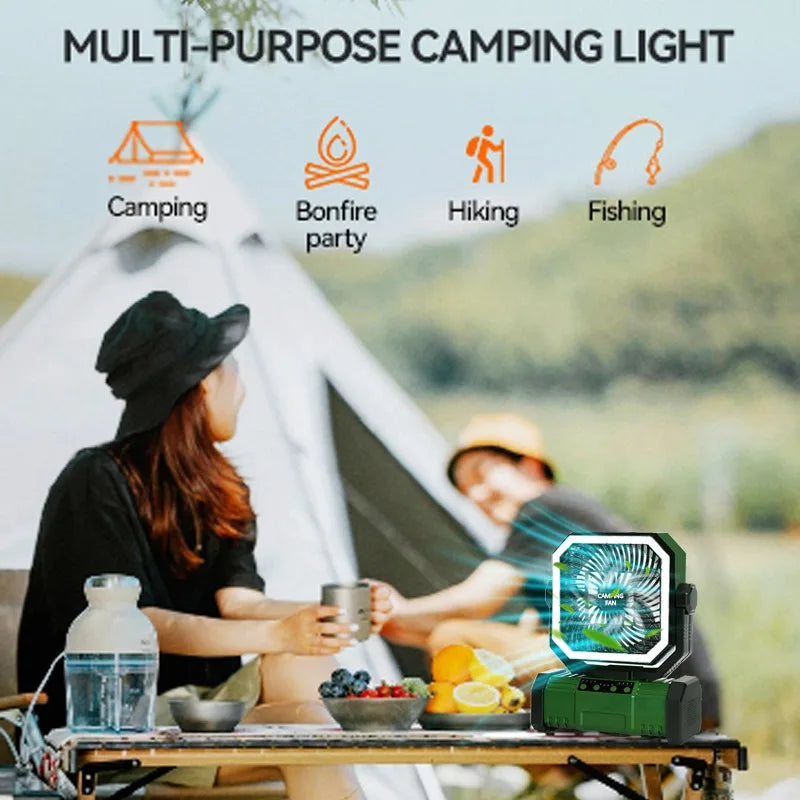 30000mAh Rechargeable Camping Fan with LED Lantern and Remote