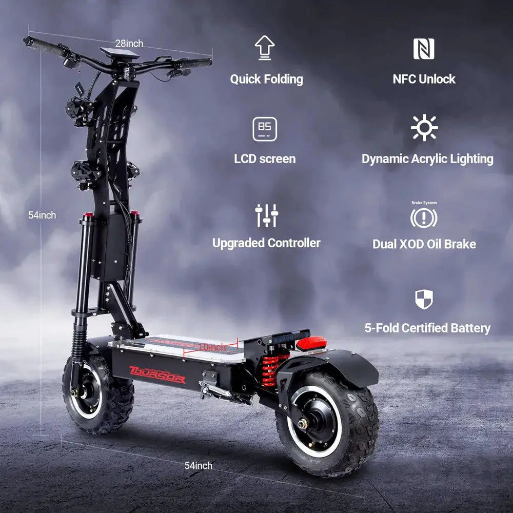 Toursor US Stock Electric Scooter 60V 72V E-Scooter Dual Motor 8000W 10000W 14 inch Wheels Electric Scooter with NFC Unlock by Beastly Survival Outlet