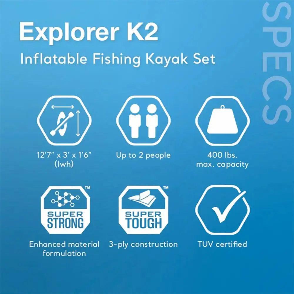 68309EP Excursion Pro K2 Inflatable Kayak Set Includes Deluxe 86in Kayak Paddles and HighOutput Pump SuperTough PVC Adjustable by Beastly Survival Outlet