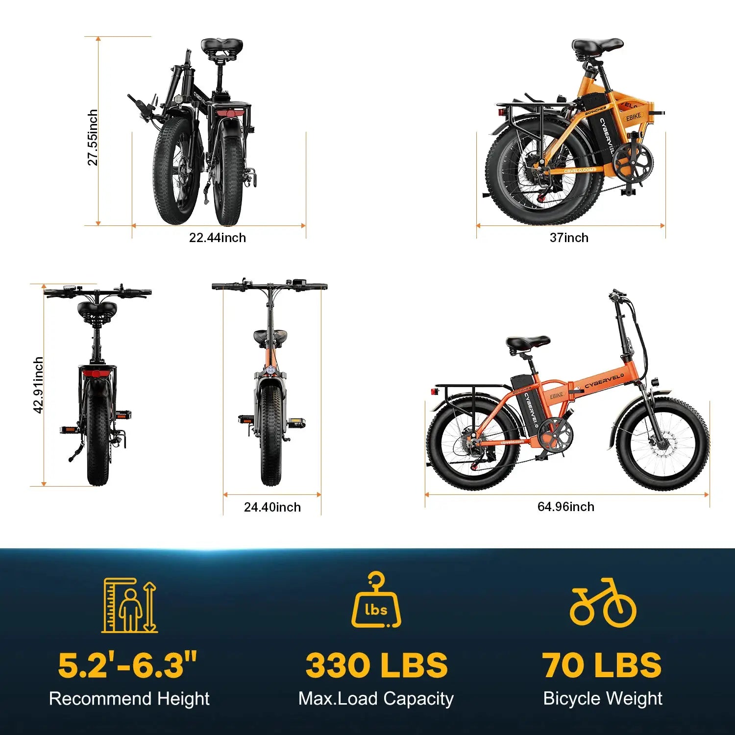 Cybervelo 1000W Peak High-speed Brushless Folding 20 Inch Fat Tire Electric Bike for Adults 48V 20.8Ah/50Ah Removable Battery 80 Miles Range Commuter E-Bicycle EK4 by Beastly Survival Outlet