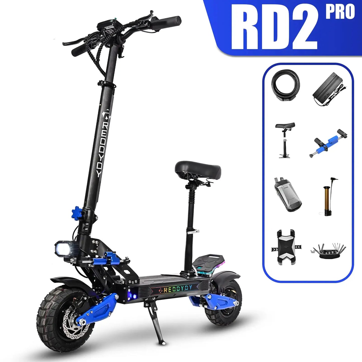 REDDYDY RD2 PRO Adults Electric Scooter 5000W Peak 50MPH Max Speed 60V25Ah Battery 55Miles Max Range 3 Riding Modes with APP Control NFC Unlocking 10.5" Off-Road Tires Dual Hydraulic Disc Brakes Dual Suspension E-Scooter RD2 by Beastly Survival Outlet