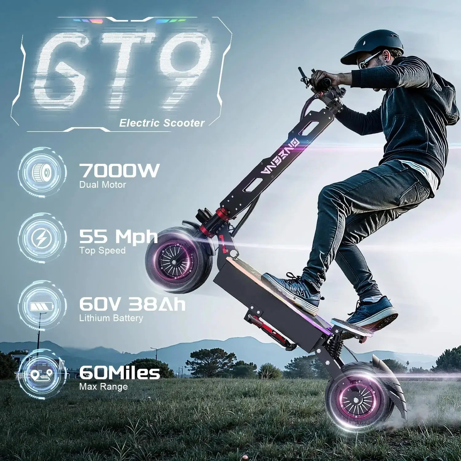 ONECNA NEW GT9 GT8 GT7 Adult Electric Scooter, 5600W/7000W Dual Motors, Maximum Speed up to 45 50 55 MPH, Equipped with 60V 33Ah/38Ah Battery, Maximum Speed up to 50/55 MPH, Large Display Screen, 11 Inch/12 inch Tubeless Tire by Beastly Survival Outlet
