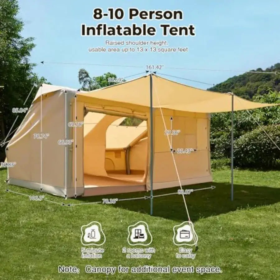 Inflatable Camping Tent, 8-10 Person Large Family Glamping Tent with Pump, Easy Setup Blow Up Tent with Stove Jack, Mesh Windows by Beastly Survival Outlet