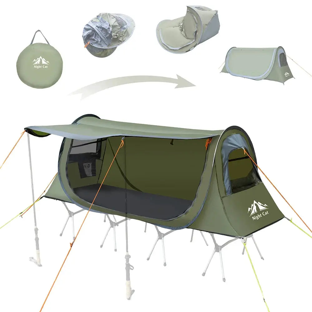 Night Cat Pop-up Camping Tent: 1 Person Tent Waterproof Instant Easy Setup Tunnel Tent Fits for Camping Cot (Excluded) by Beastly Survival Outlet