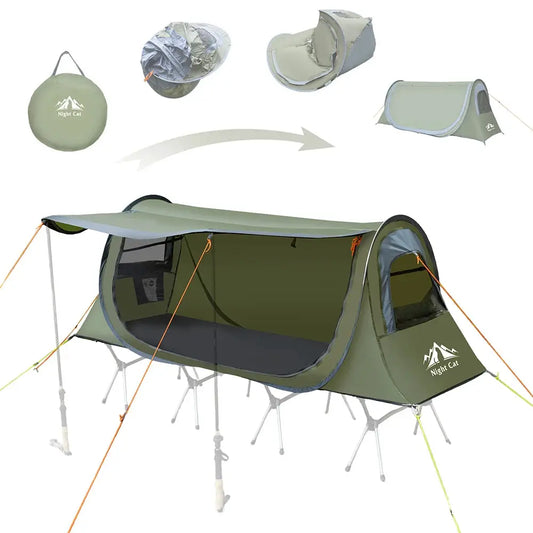 Night Cat Pop-up Camping Tent: 1 Person Tent Waterproof Instant Easy Setup Tunnel Tent Fits for Camping Cot (Excluded) by Beastly Survival Outlet