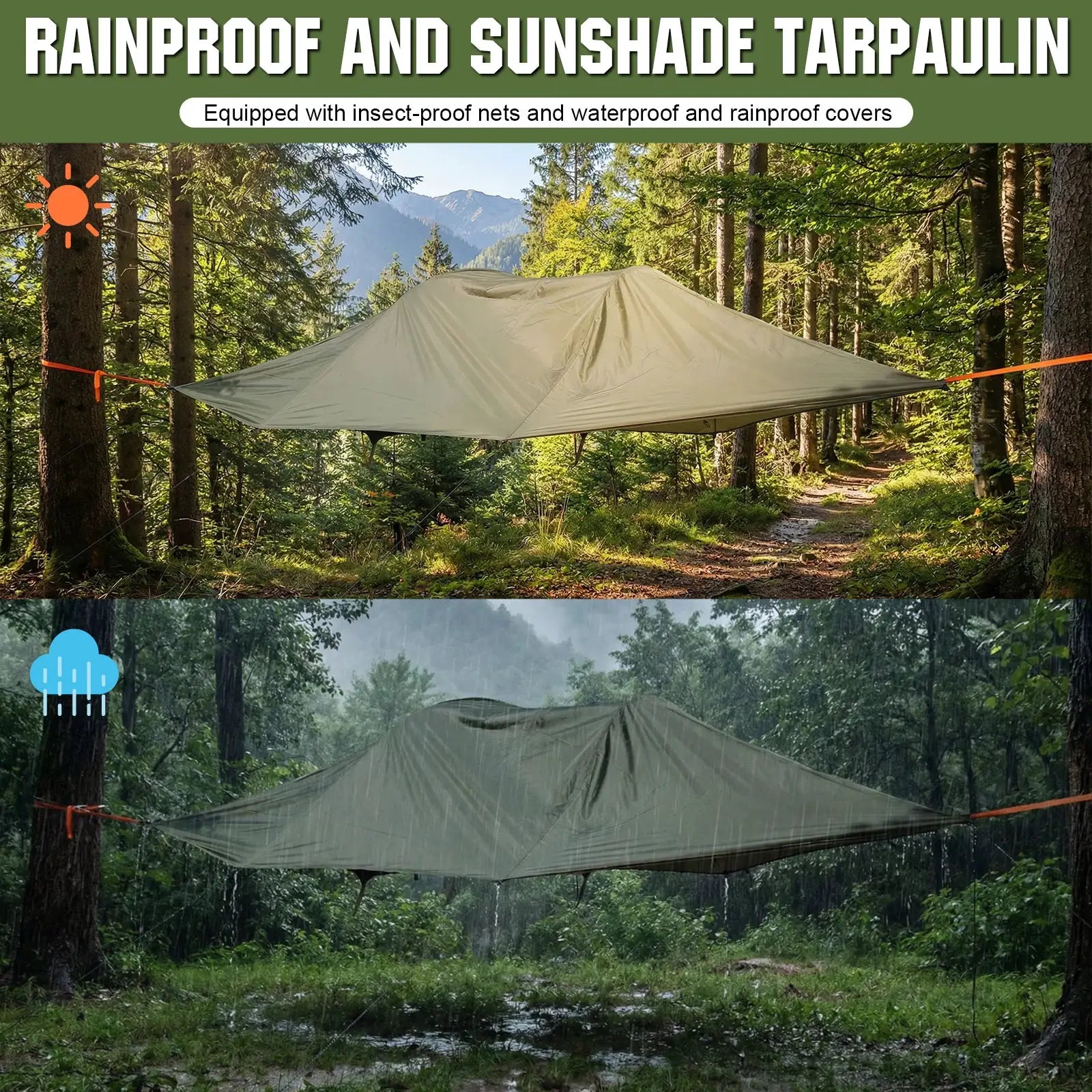 Two Person Tree Tent Hammock With Mosquito Net Plus Rain Fly by Beastly Survival Outlet